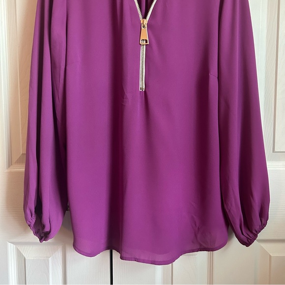 Carmen Mark Valo purple long sleeve zipper front blouse - Picture 3 of 5